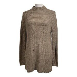 Chico’s Size 1 (M) Brown Chunky Knit Mock Neck Sequin Sweater ✨ Cozy Fall